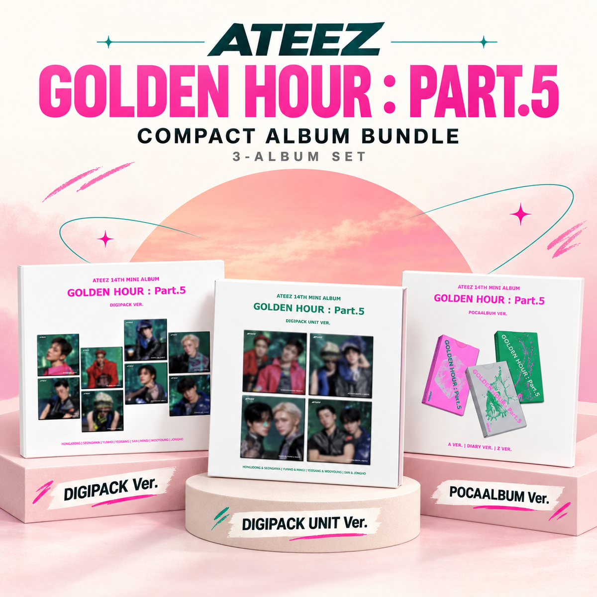 ATEEZ GOLDEN HOUR : Part.5 Compact Album Bundle (3-Album Set)